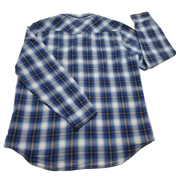 American Eagle Outfitters Gray Blue Plaid Pearl Snap Shirt Vintage Fit Men’s L - Picture 2 of 13